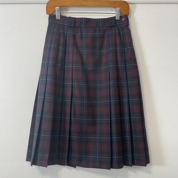 Vintage 90s A-Line Tartan Plaid Pleated Skirt - Size M - Picture 2 of 13